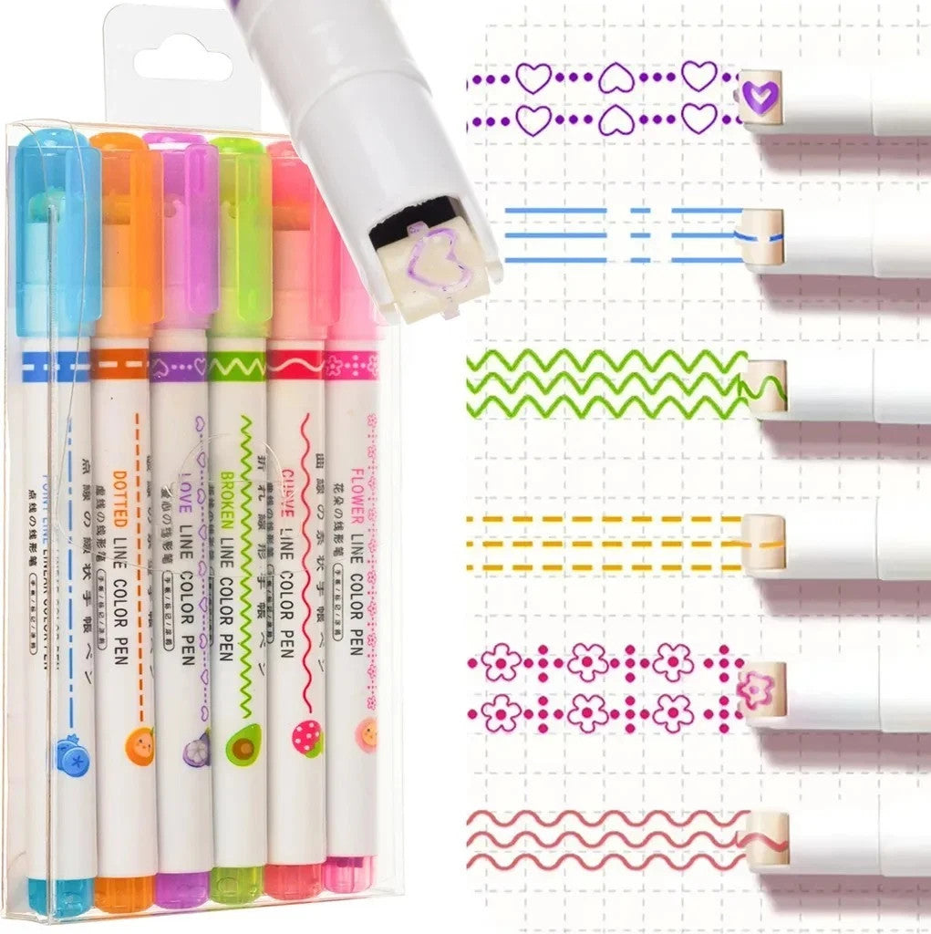 6x Kurvenstifte Textmarker Set 🌈 Muster Marker Kinder Schule Notizen