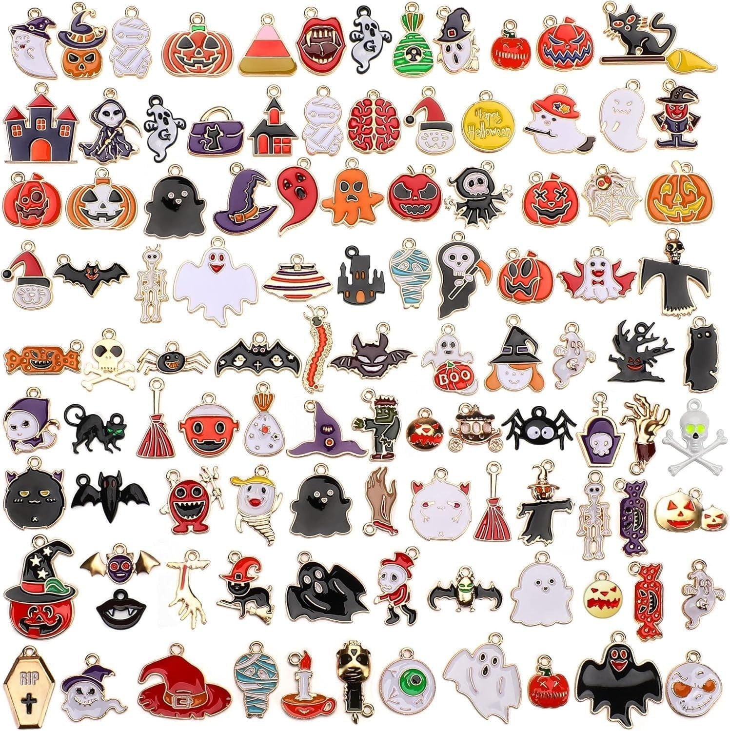 10 Stück Halloween Charms Mix – Gold Emaille Anhänger für Schmuck & Deko