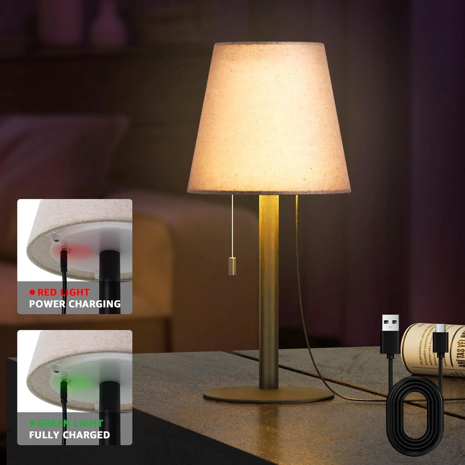 LED Akku Tischleuchte 💡 Dimmbar 3 Stufen USB Nachttischlampe Modern