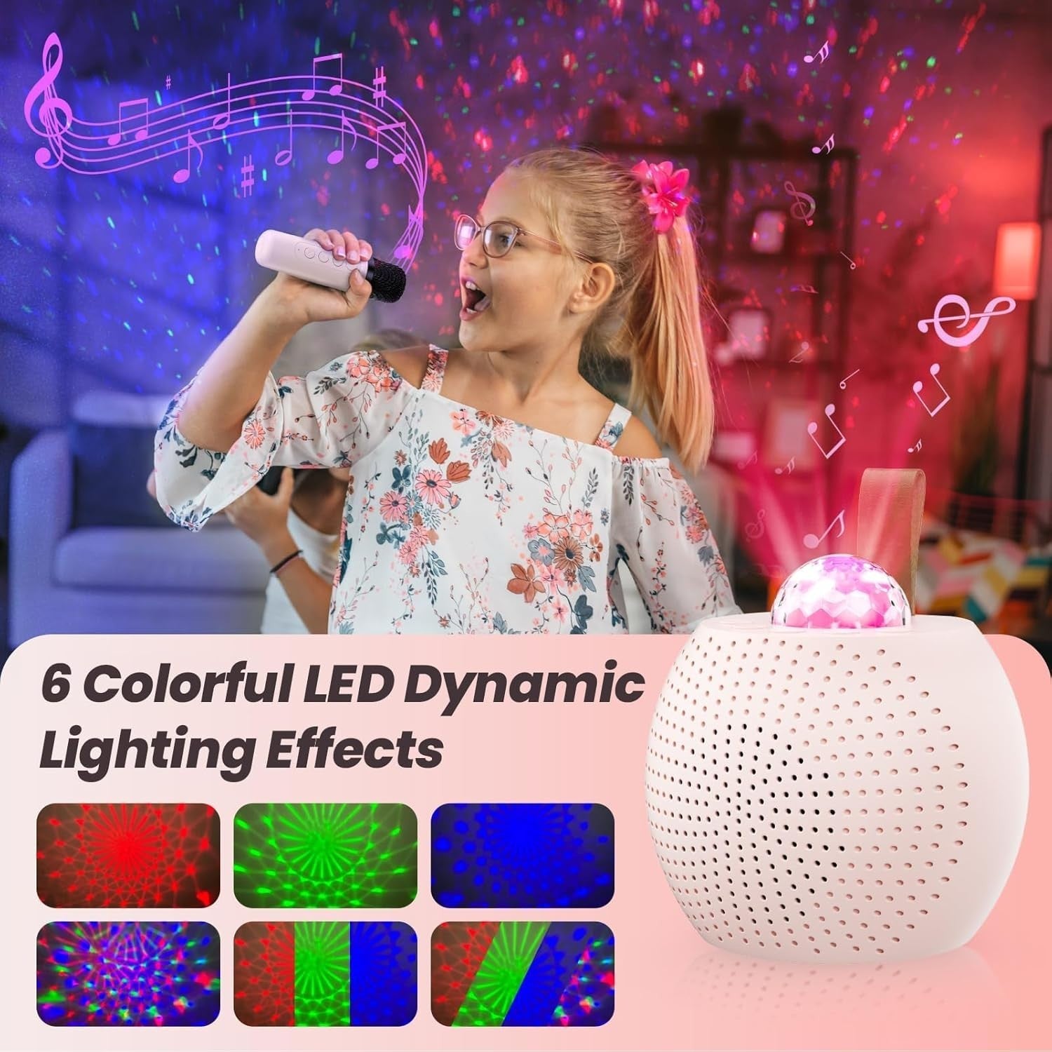 Karaoke Maschine Kinder 🎤 Bluetooth Lautsprecher 2 Mikrofone LED Rosa