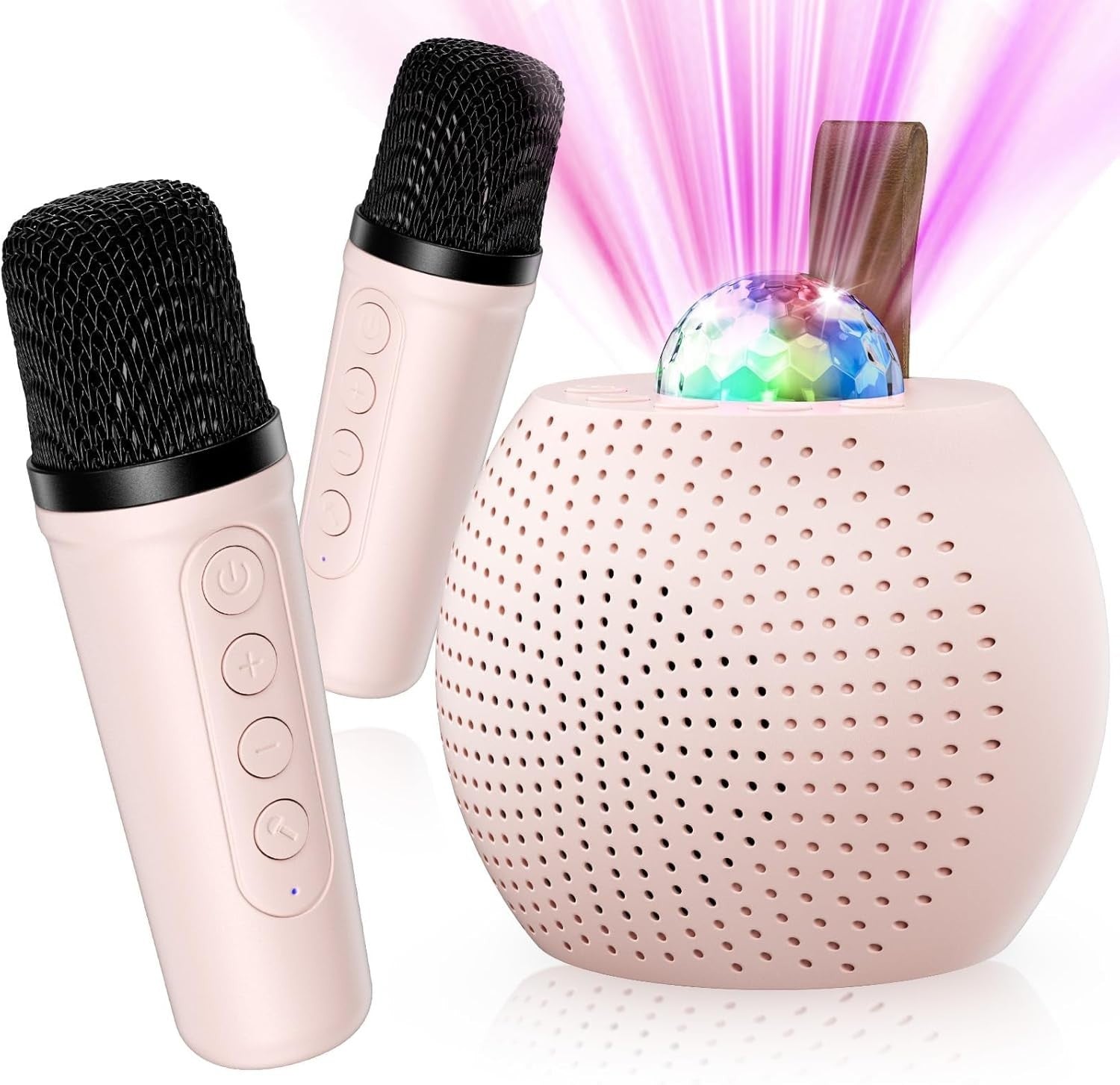 Karaoke Maschine Kinder 🎤 Bluetooth Lautsprecher 2 Mikrofone LED Rosa
