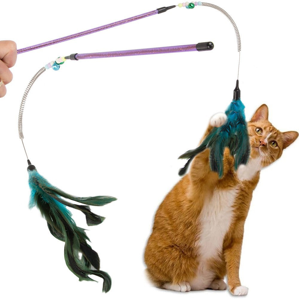 Interaktive Katzenangel mit Federn & Rassel – Spielstab für aktive Katzen, 60 cm lang – Fördert Bewegung & Spaß