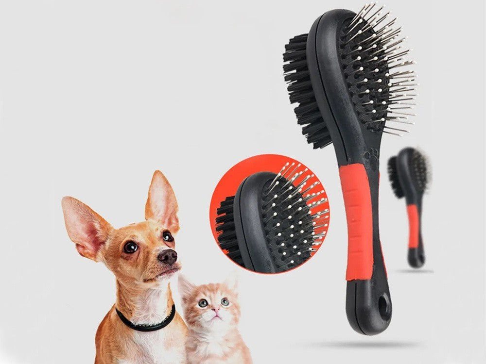 2-in-1 Haustierbürste für Hunde & Katzen – Doppelseitige Fellbürste mit Draht- & Nylonborsten – Für Langhaar & Kurzhaar
