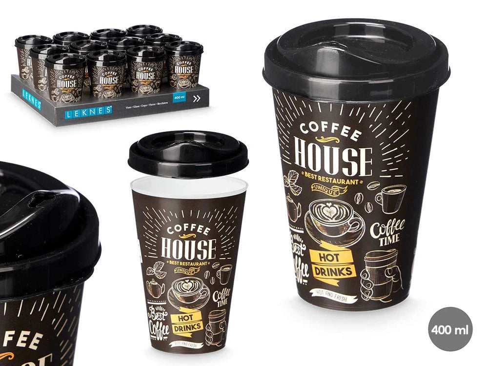 Kunststoffbecher 400 ml mit Deckel – To Go Becher Schwarz, Wiederverwendbar ☕