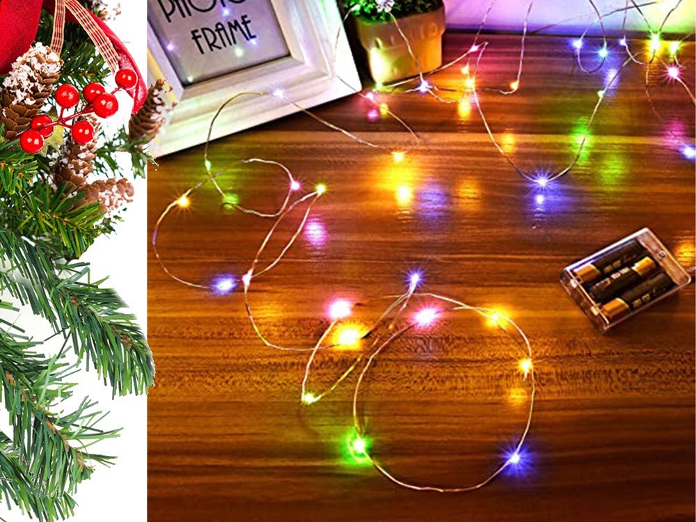 Draht Lichterkette 100 LED 10m Mehrfarbig mit Batterien Weihnachtsdeko 🎄