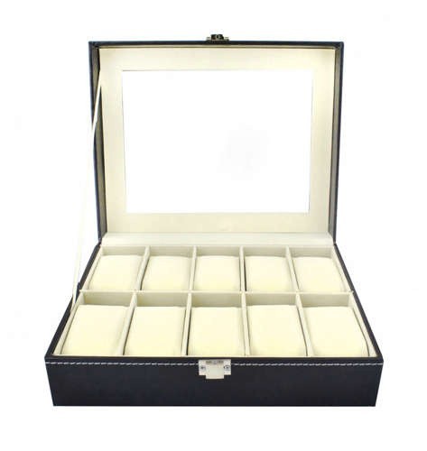 MALATEC Schmuck Organizer Schwarz – Uhrenbox mit 10 Fächern und Glasdeckel