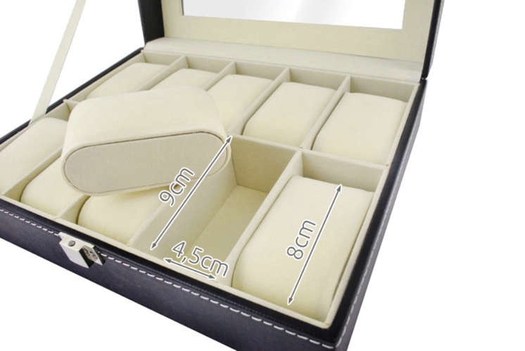 MALATEC Schmuck Organizer Schwarz – Uhrenbox mit 10 Fächern und Glasdeckel