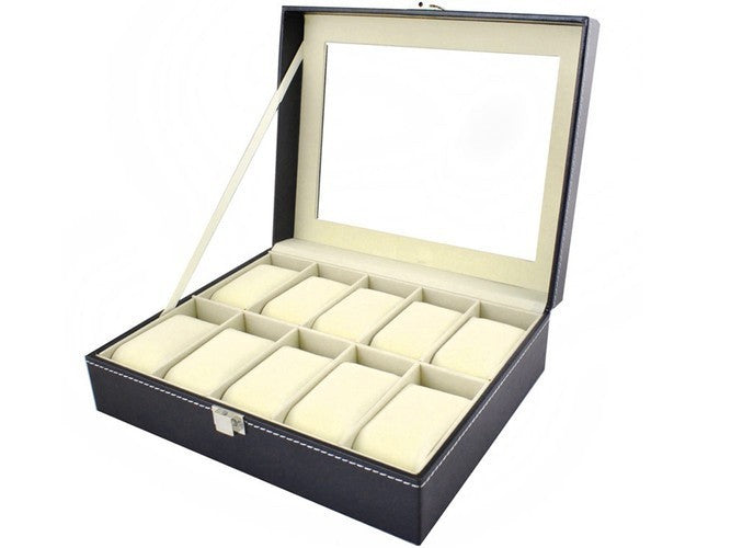 MALATEC Schmuck Organizer Schwarz – Uhrenbox mit 10 Fächern und Glasdeckel