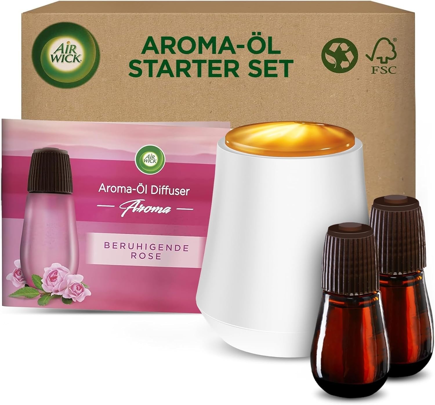 Air Wick Aroma-Öl Starter Set – Diffuser mit ätherischen Ölen & beruhigendem Rosenduft