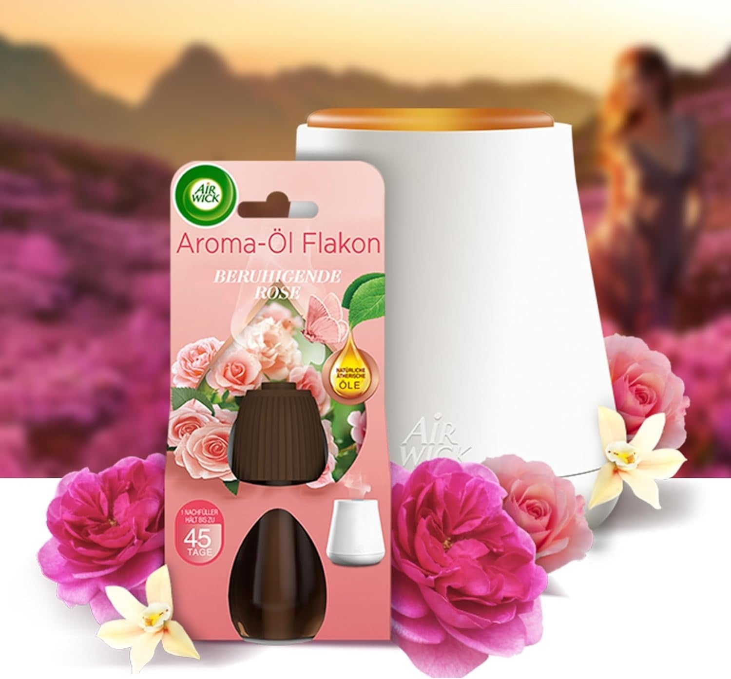 Air Wick Aroma-Öl Starter Set – Diffuser mit ätherischen Ölen & beruhigendem Rosenduft