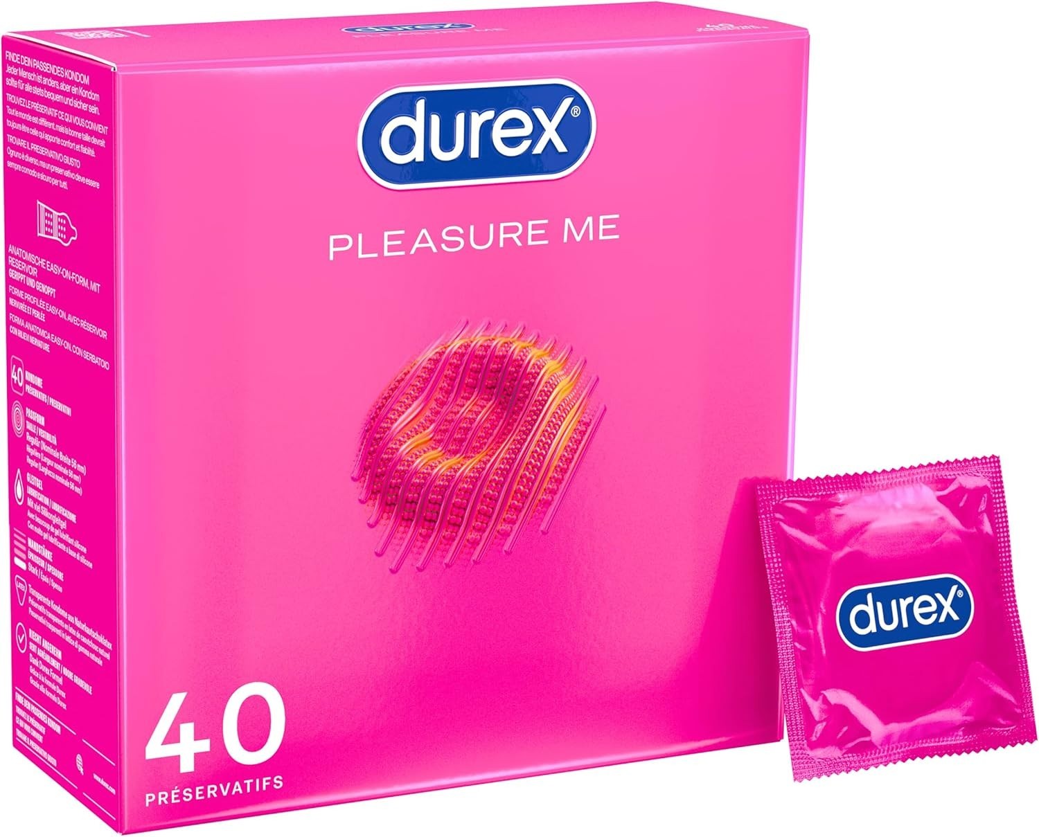 40 Stk Durex Pleasure Me Kondome – Gerippt & Genoppt, Extra Feucht