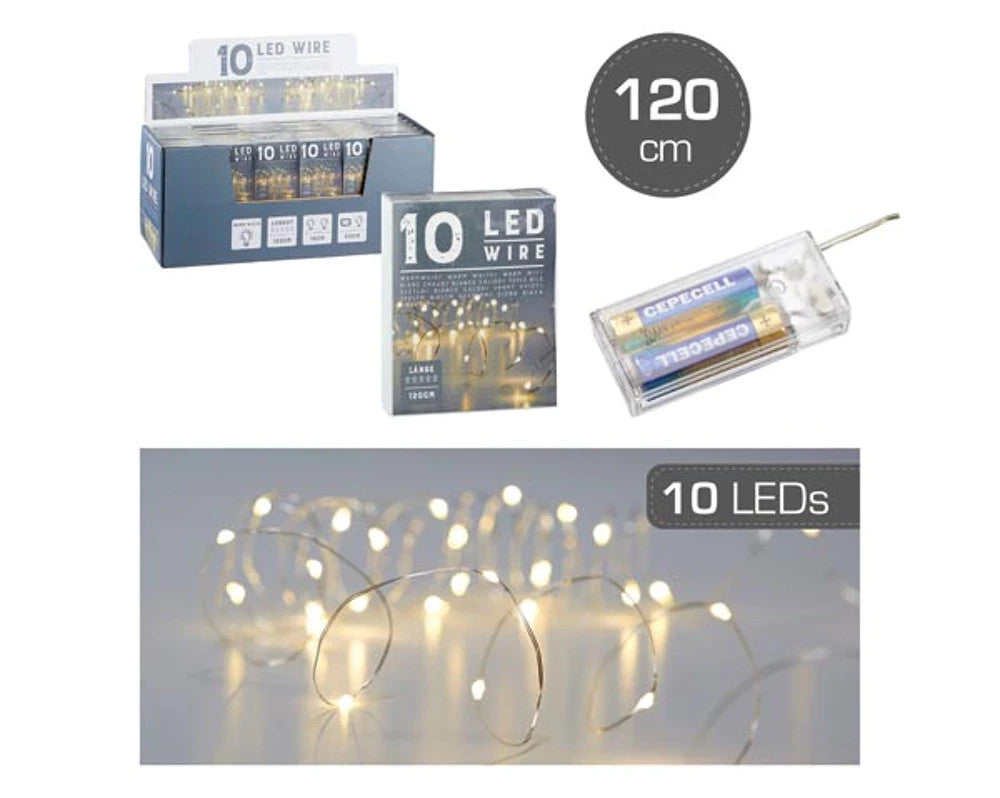 Micro-Drahtlichterkette 120 cm – 10 LEDs, transparente Box, Innenbereich