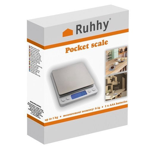 Digitale Küchenwaage 2kg – Präzision 0,1g – LCD Display – Edelstahl – Ruhhy