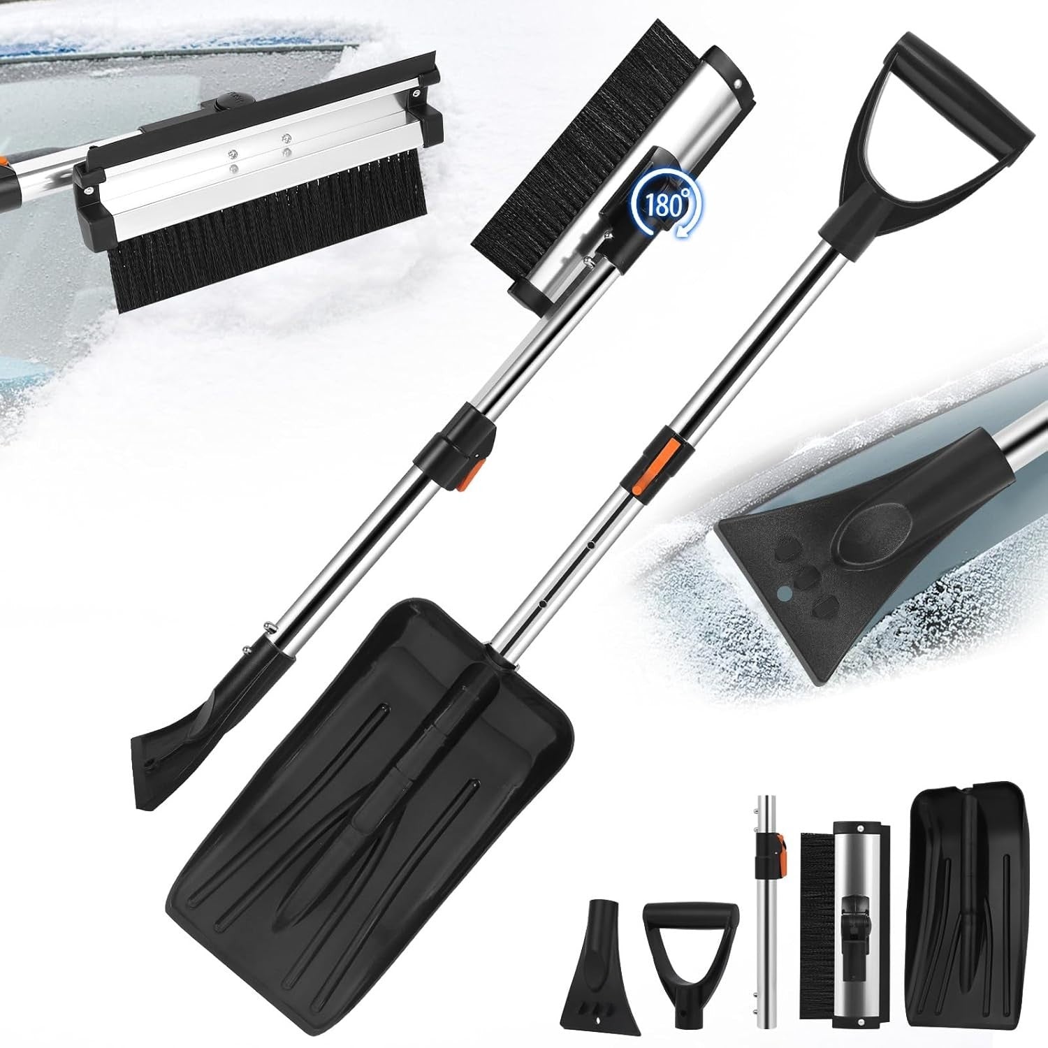 3-in-1 Eiskratzer Auto Set – Ausziehbare Schneebürste, Schneeschaufel & Drehkopf