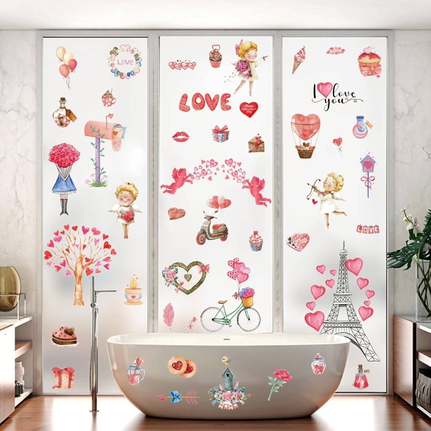 125 Stück Herz Fensterbilder – 9 Bögen Abnehmbare Fensteraufkleber, DIY Valentinstag & Hochzeitsdeko, Liebe & Herz Motive