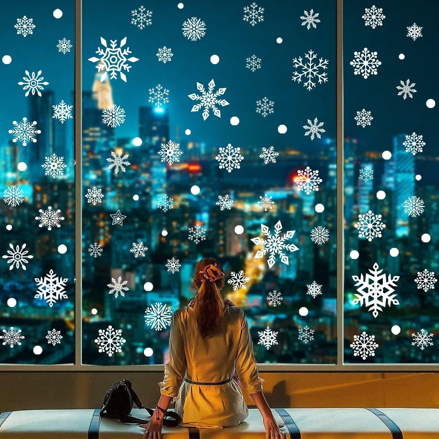 348 Stück Weihnachten Fensterbilder – Schneeflocken & Sterne Fenstersticker, Statisch Haftend, Wiederverwendbar, Winter Deko Set