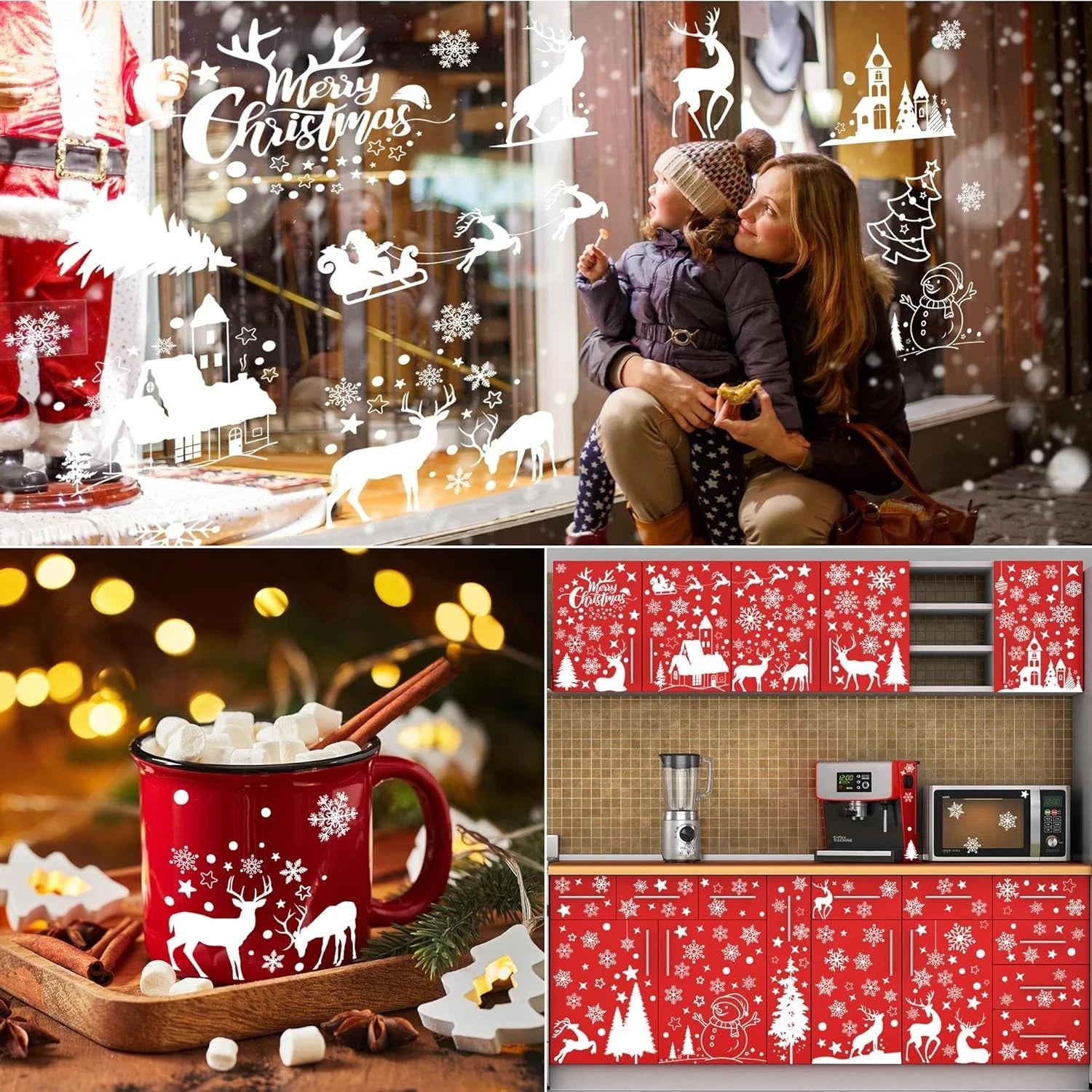 148 Stück Weihnachten Fensterbilder – Weiße selbstklebende & wiederverwendbare Fenstersticker, 9 Bögen, Winter- & Weihnachtsmotive