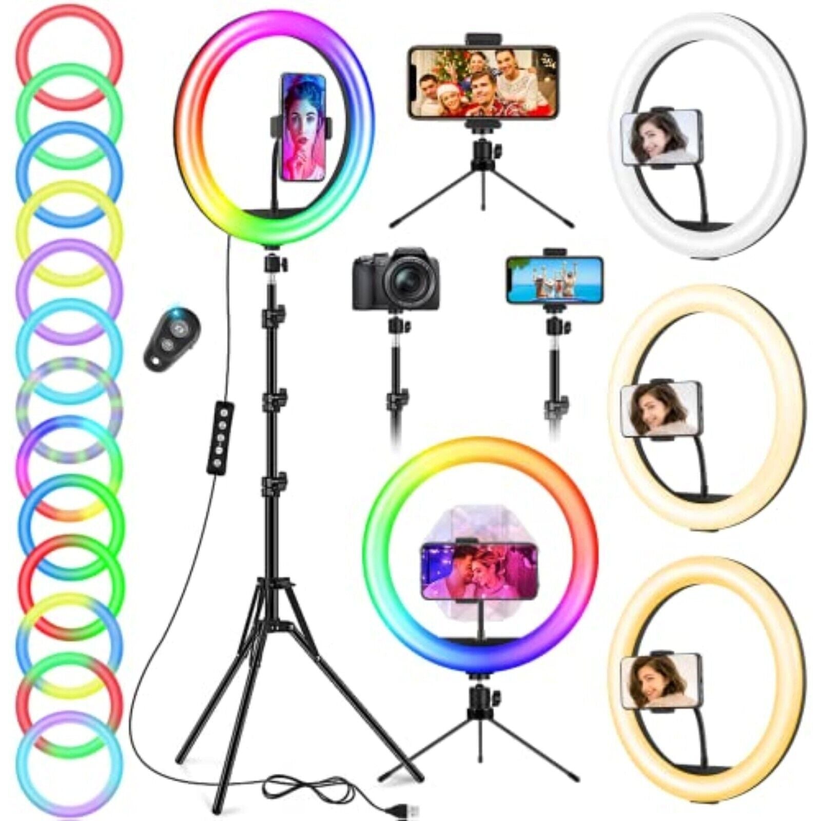 12" RGB Ringlicht 186cm mit Stativ | 48 Modi dimmbar Bluetooth Handyhalter
