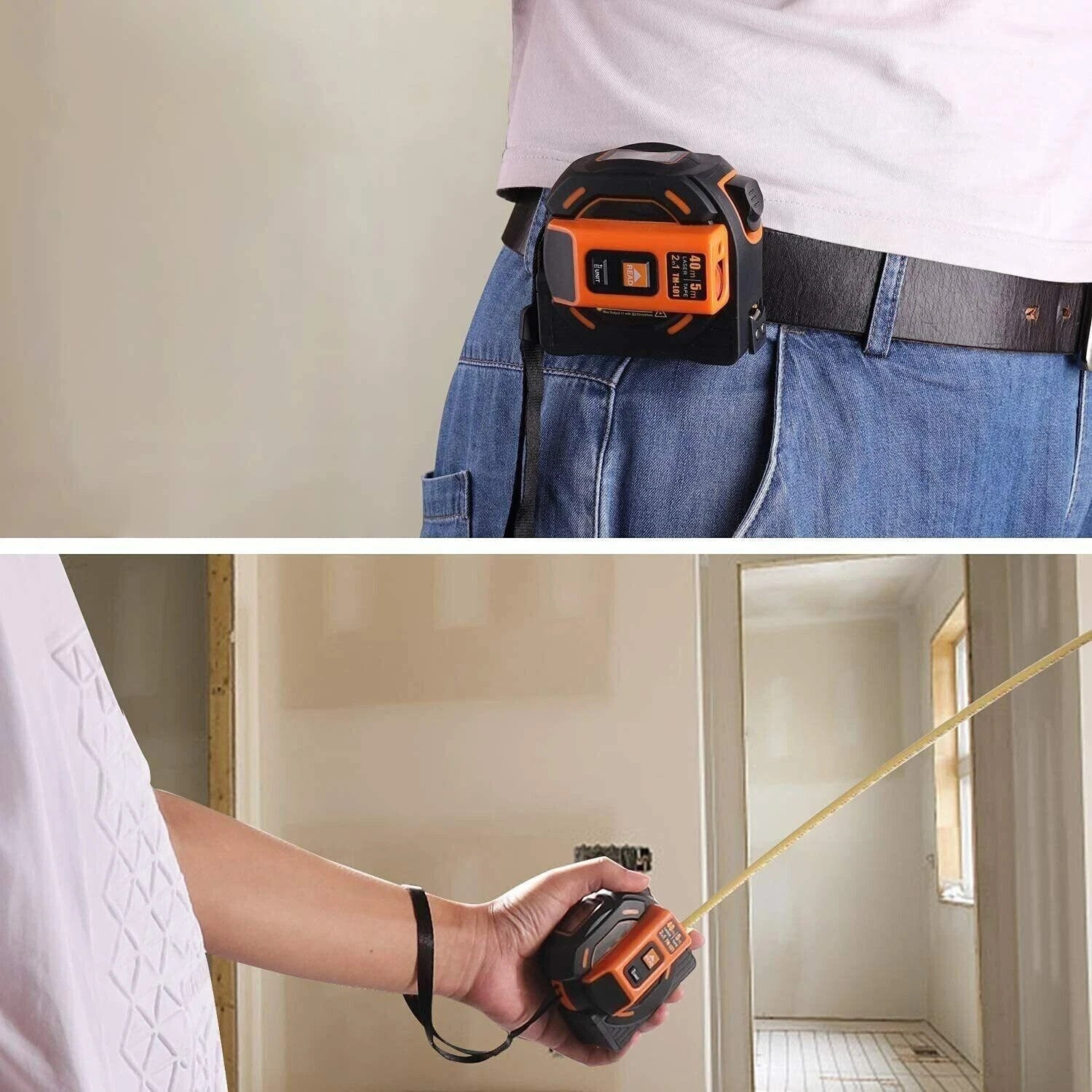 Tacklife TM-L01 Laser Messgerät 40m mit 5m Maßband Selbsthemmend HD-LCD Anzeige