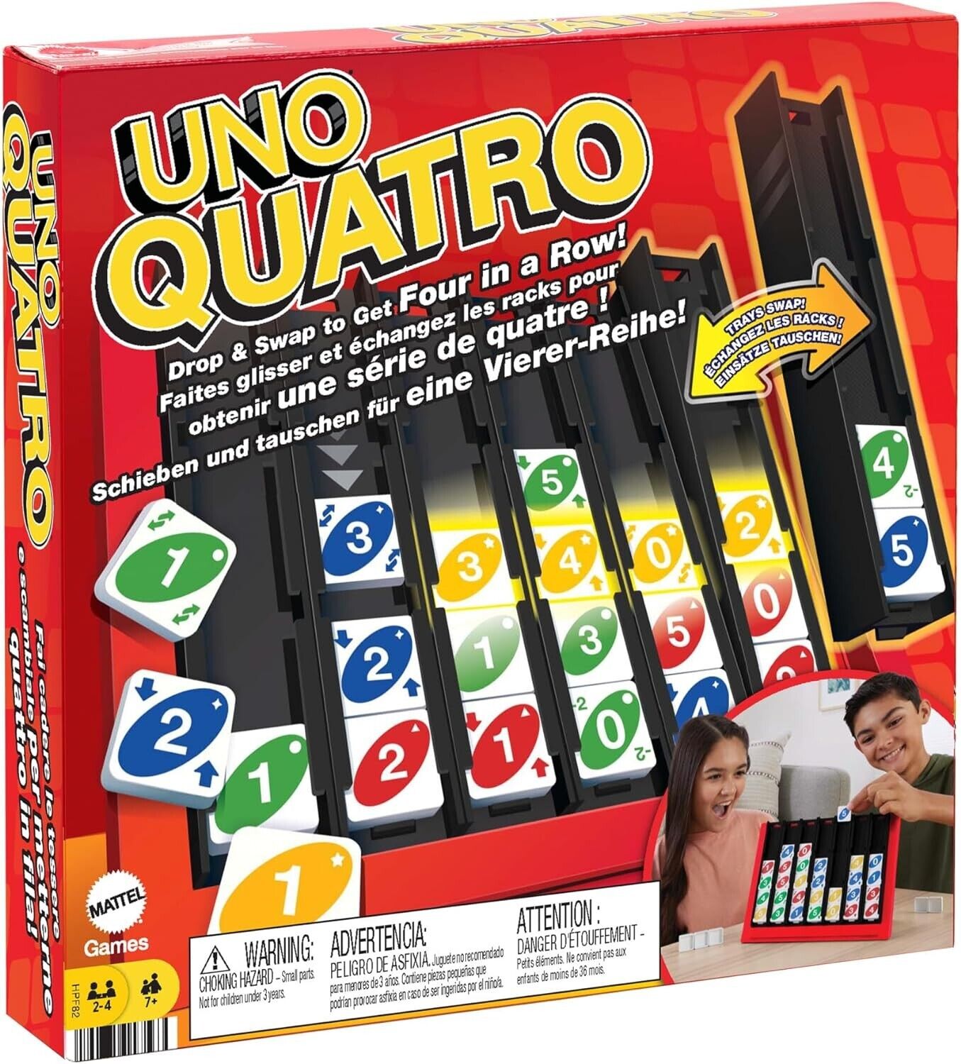 Mattel Games - UNO Quatro, Perfekt als Kinderspiel, Spiel für Erwachsene