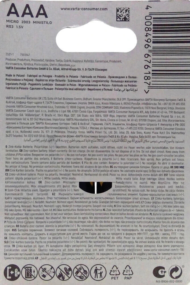 4 x Varta Superlife Heavy Duty Micro AAA LR03 Batterie Zink Carbon MN2400 1,5V