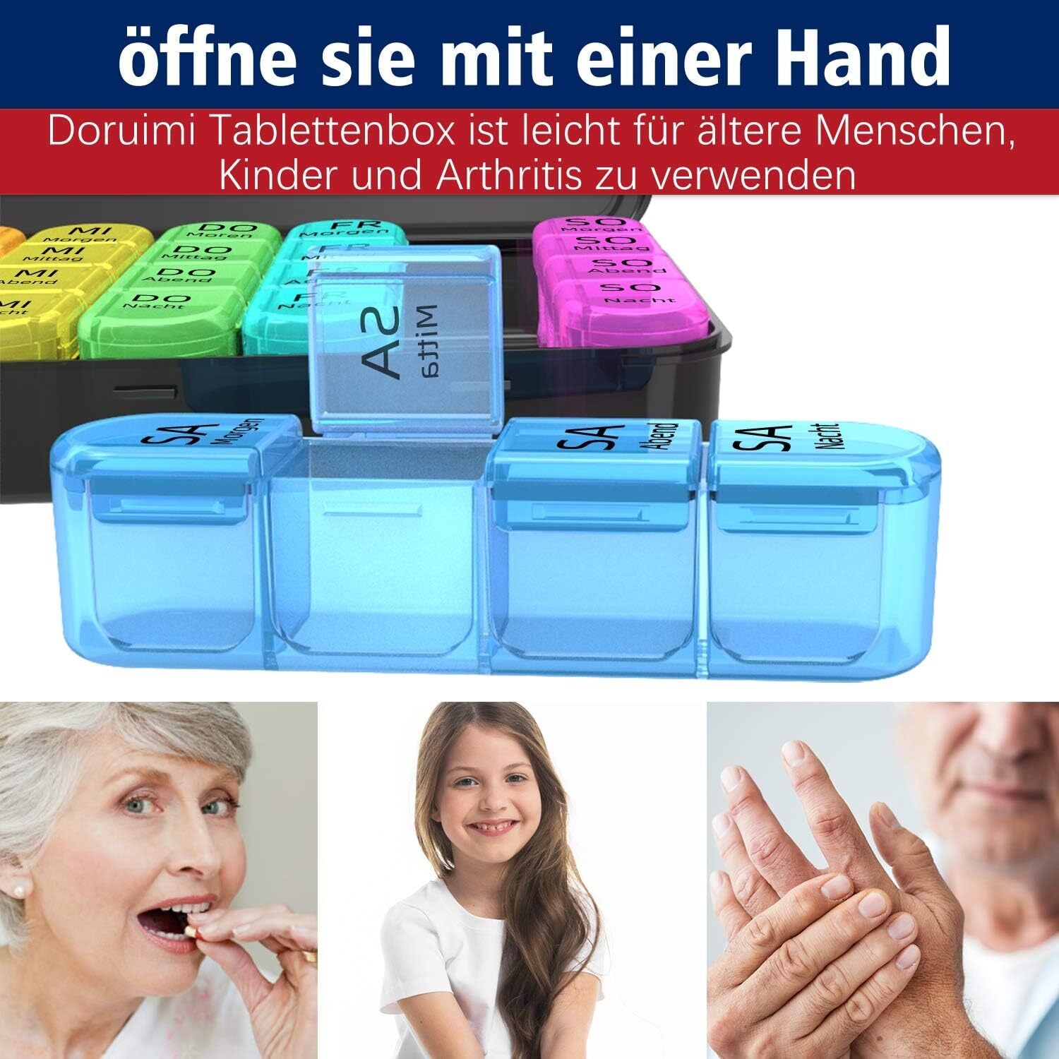 Doruimi Tablettenbox 7 Tage Morgens Mittags Abends, Klein Pillendose Große