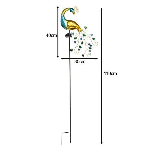 Solar Gartenleuchte Pfau mit 40 LEDs – LED Solarleuchte mit Dämmerungssensor IP44