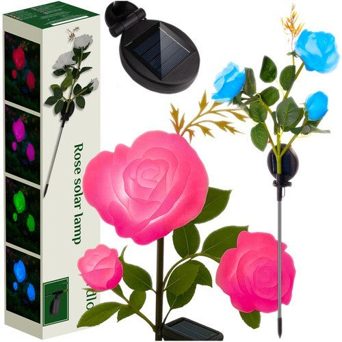 Solar Gartenrose LED Lampe 3 Blumen Solarleuchte Kunstblume IP44