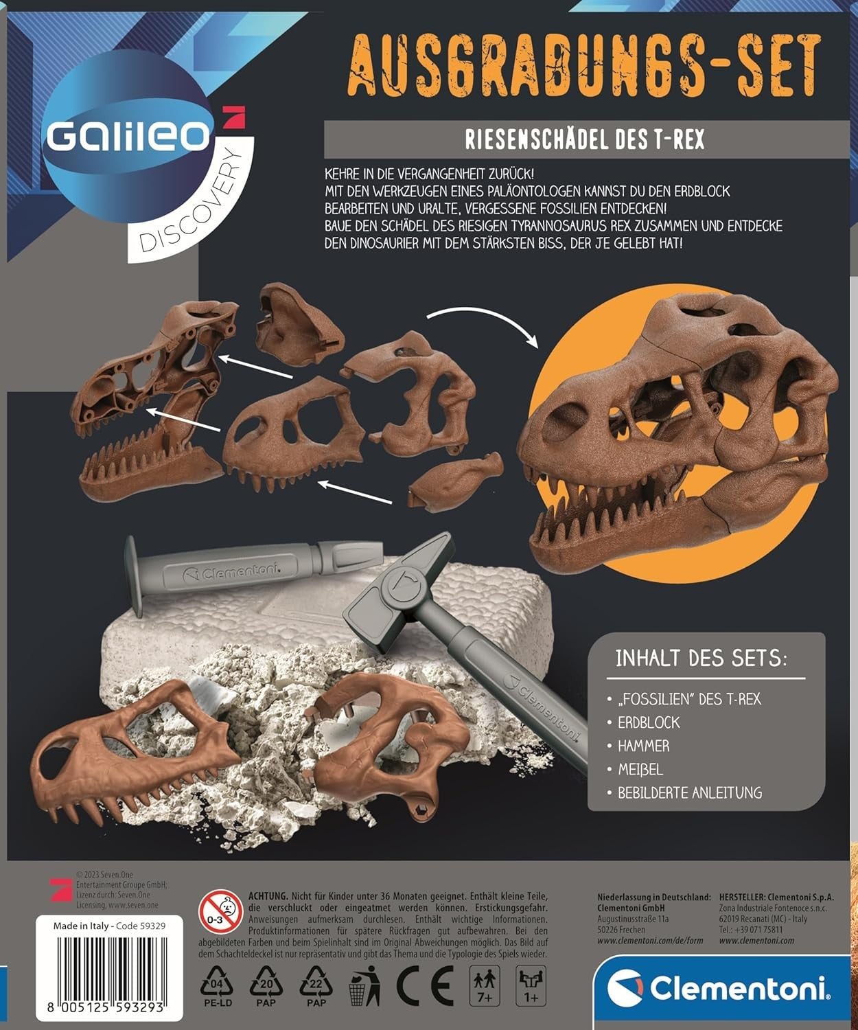 Clementoni Galileo Discovery T-Rex Riesenschädel Ausgrabungs-Set Fossilien ab 7