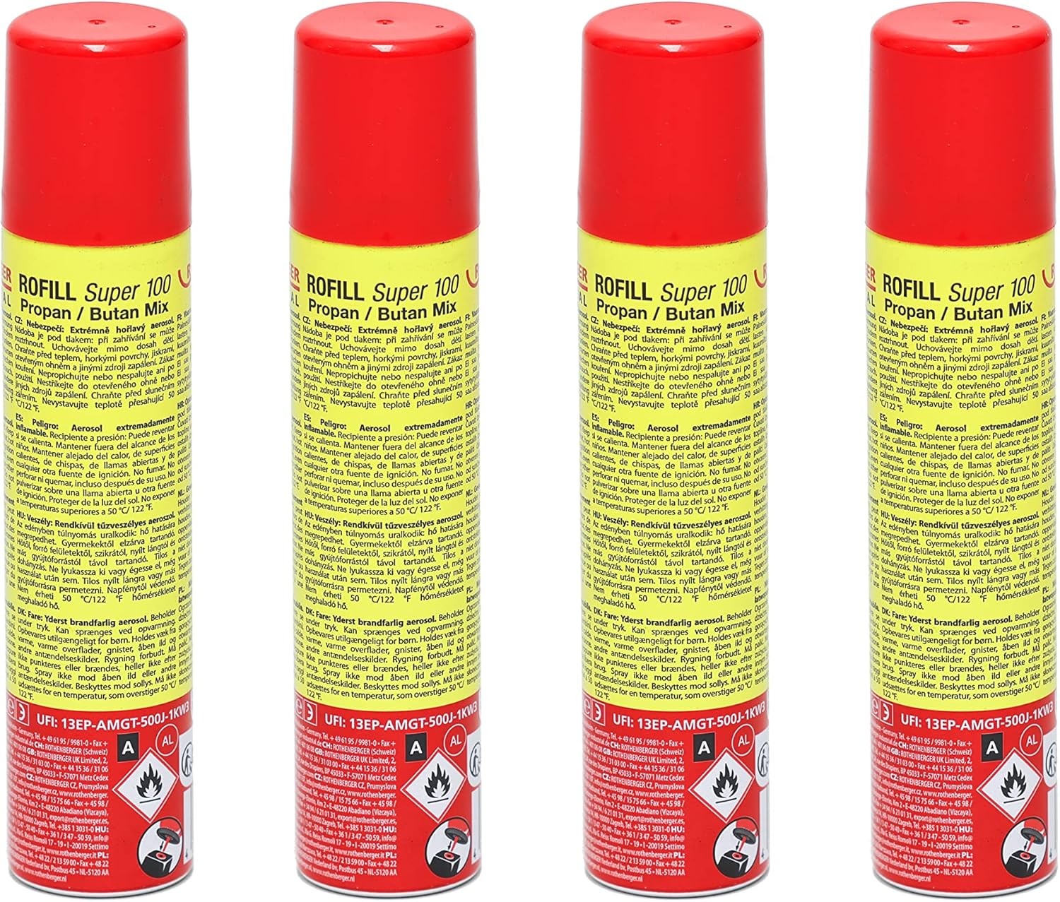 Rothenberger Industrial 4x Nachfüllgas 100 ml – Universal Feuerzeuggas + 5