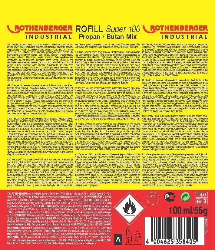 Rothenberger Industrial 4x Nachfüllgas 100 ml – Universal Feuerzeuggas + 5