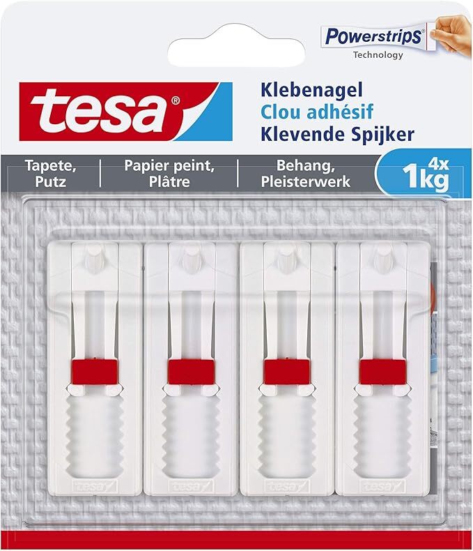 Tesa Verstellbarer Klebenagel (für Tapeten und Putz 1 kg, Höhenverstellbarer,
