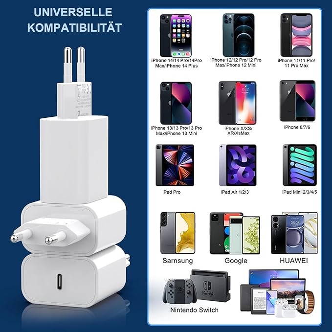 25W USB C Ladegerät 3er Pack, Schnellladegerät PD 3.0 Netzteil für iPhone 16–11