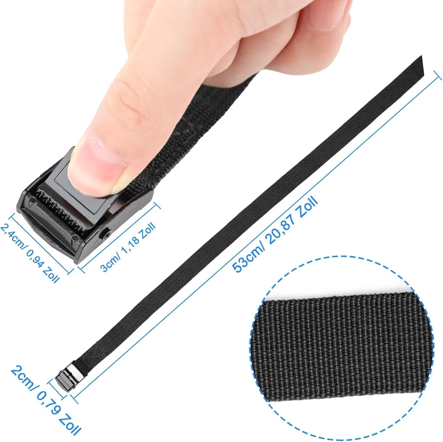 RIO Direct 10x Spanngurt 50cm | Kurz Gepäckgurt mit Klemme | Schwarz