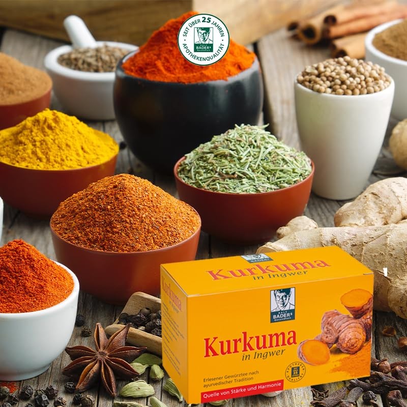 BADERs Kurkuma Ingwer Tee 20 Filterbeutel Ayurvedischer Gewürztee Apotheke