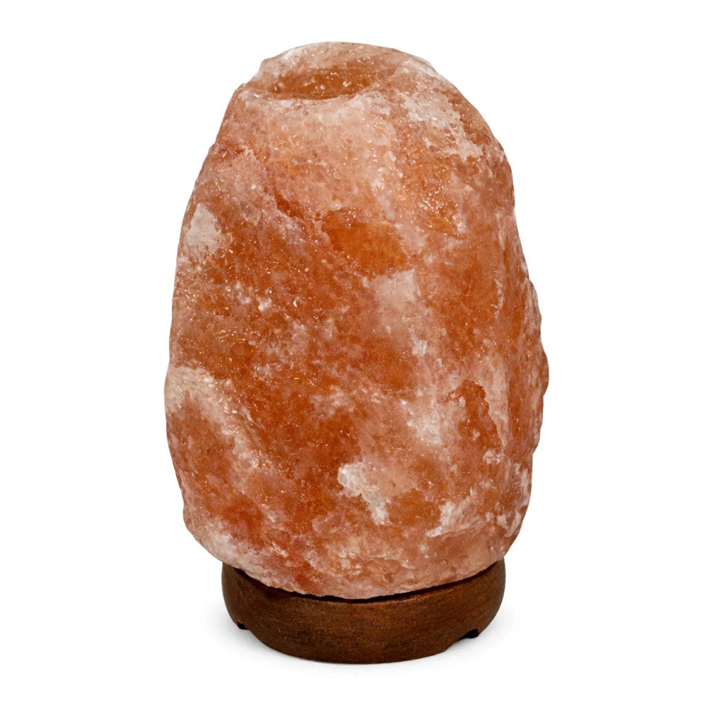 Himalaya Salzlampe 2-3 kg mit Holzständer – Natürliche Dekolampe aus Salzkristall mit E14 Fassung