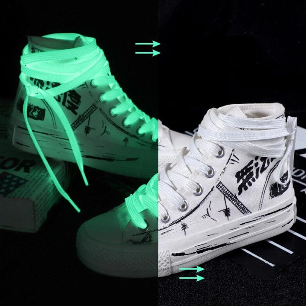 Weiße phosphoreszierende Schnürsenkel 125 cm – Leuchtend im Dunkeln Grün, flach & robust