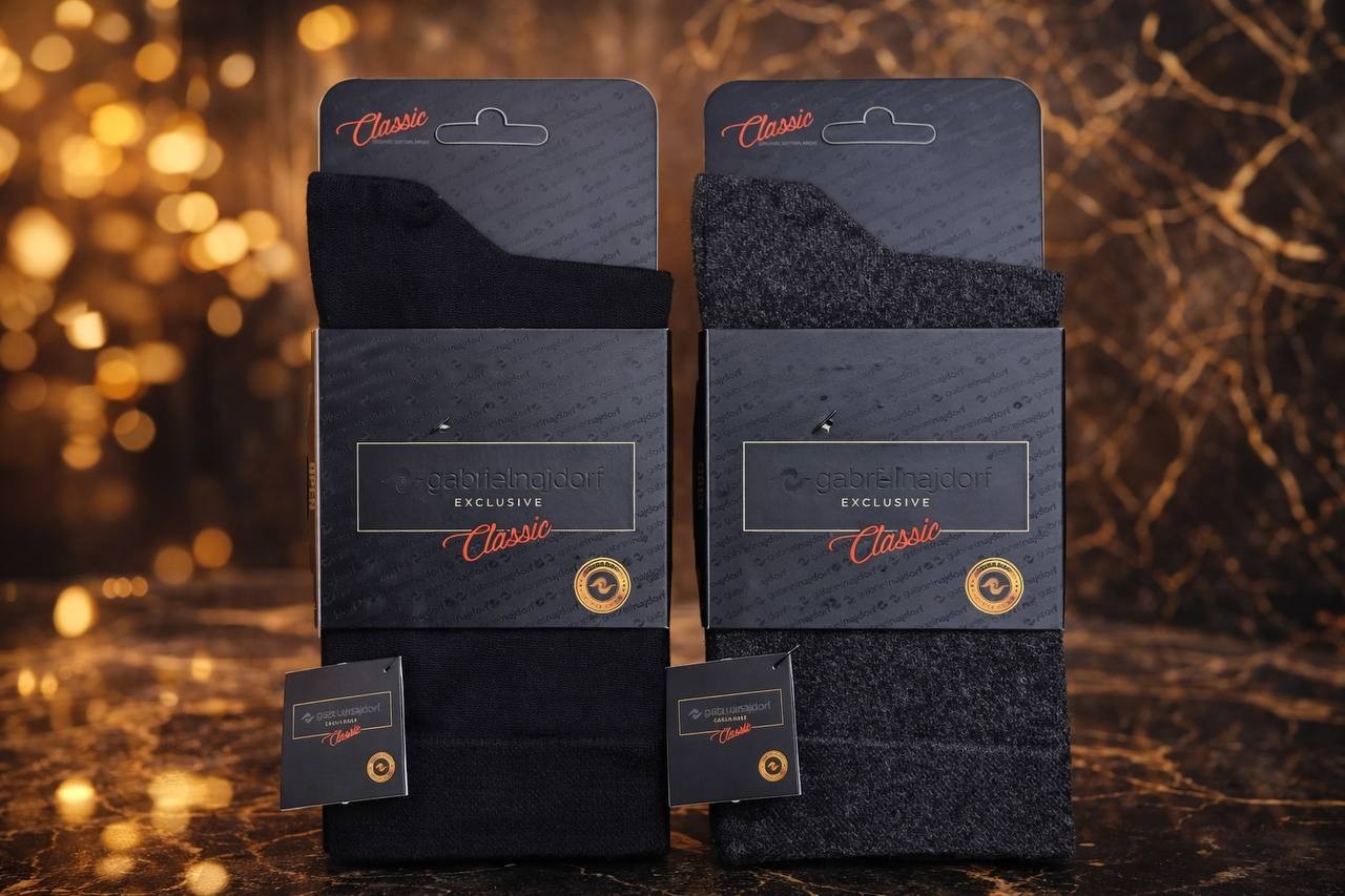 Gabriel Najdorf Exclusive Classic - Schwarze und Graue Angora Wollsocken, Größe