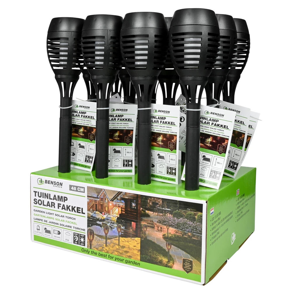 Solar Fackel 48 cm LED Flammenlicht Gartenleuchte Außen – 1 oder 12 Stück