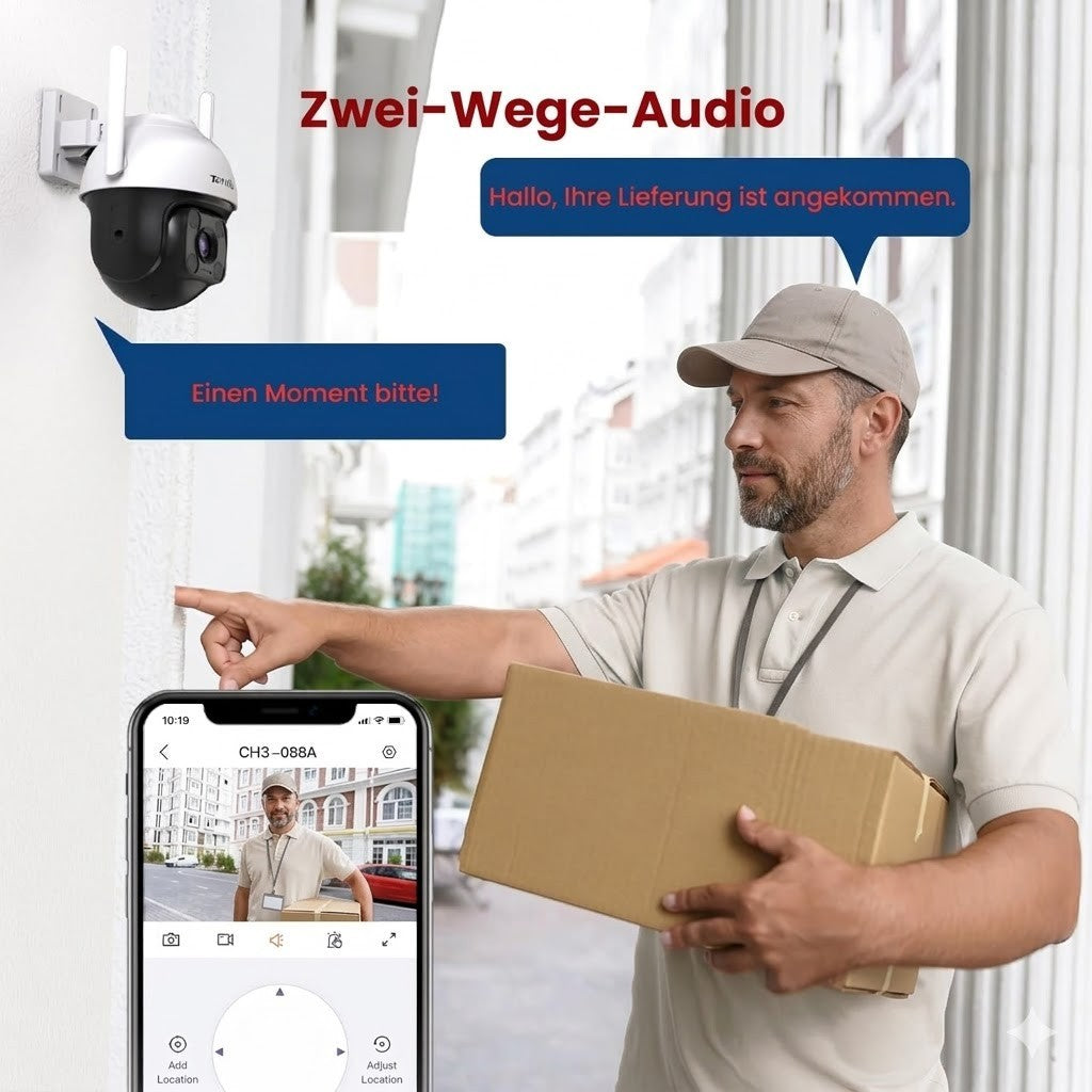 Tenda WLAN Überwachungskamera Außen 2K 3MP 360° IP65 Nachtsicht