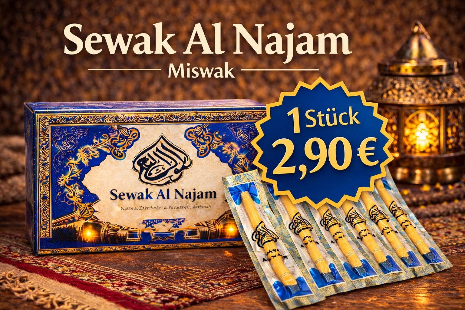 1x Miswak Zahnbürste Natur Sewak Al Najam Sunnah vakuumverpackt