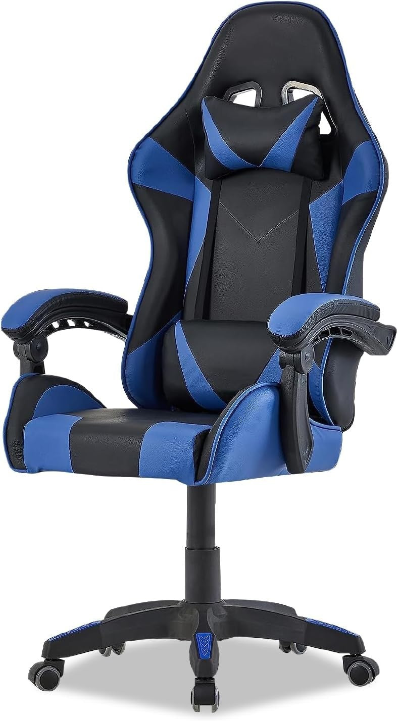 Gaming Stuhl Blau ergonomisch Bürostuhl mit Fußstütze Racing Stuhl