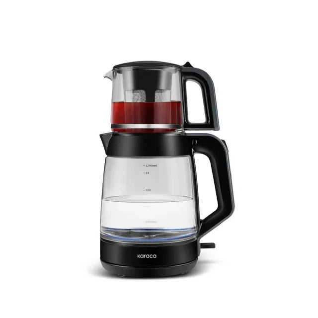 Karaca Glas Teemaschine XL 2in1 Teekocher 2.2L 1900W schwarz Samowar