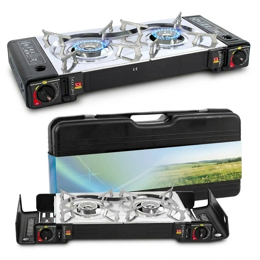 Doppel Campingkocher 2 flammig Gaskocher Kartusche Outdoor Herd