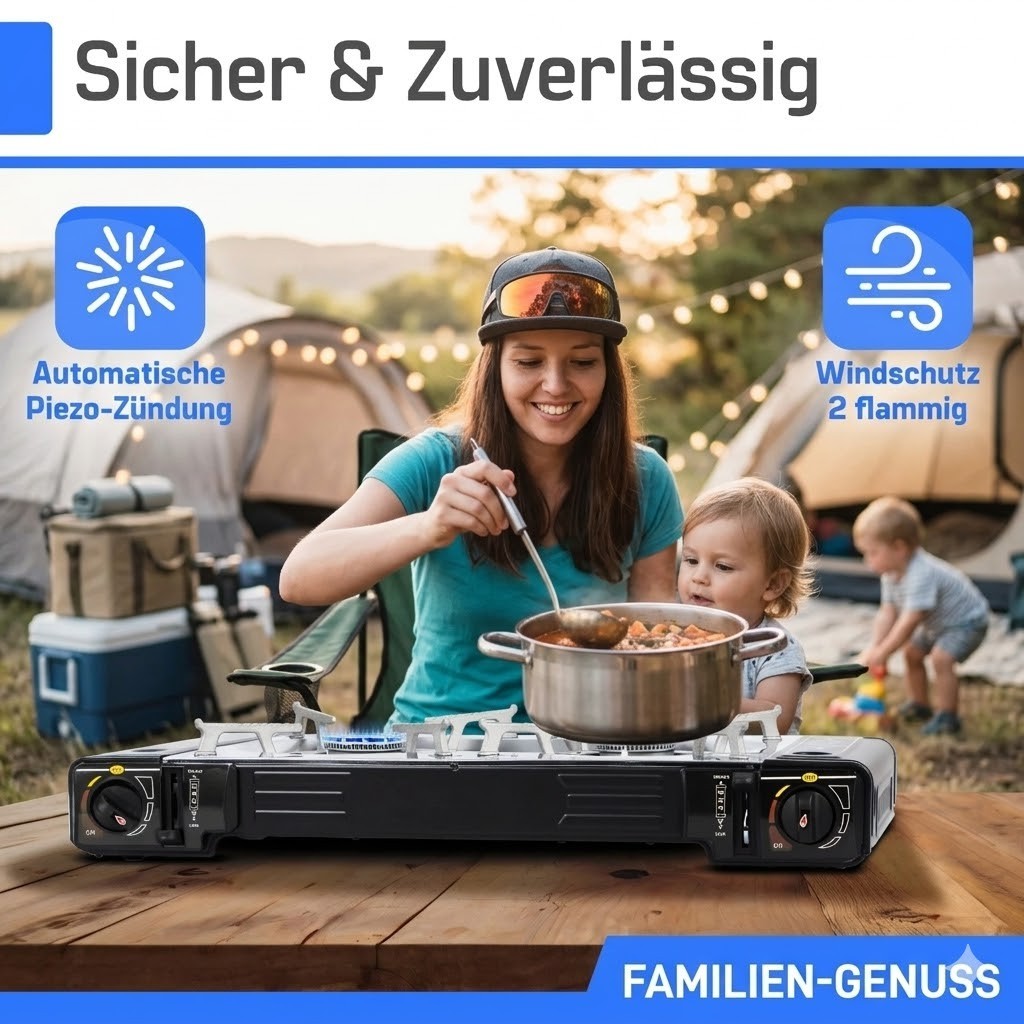 Doppel Campingkocher 2 flammig Gaskocher Kartusche Outdoor Herd