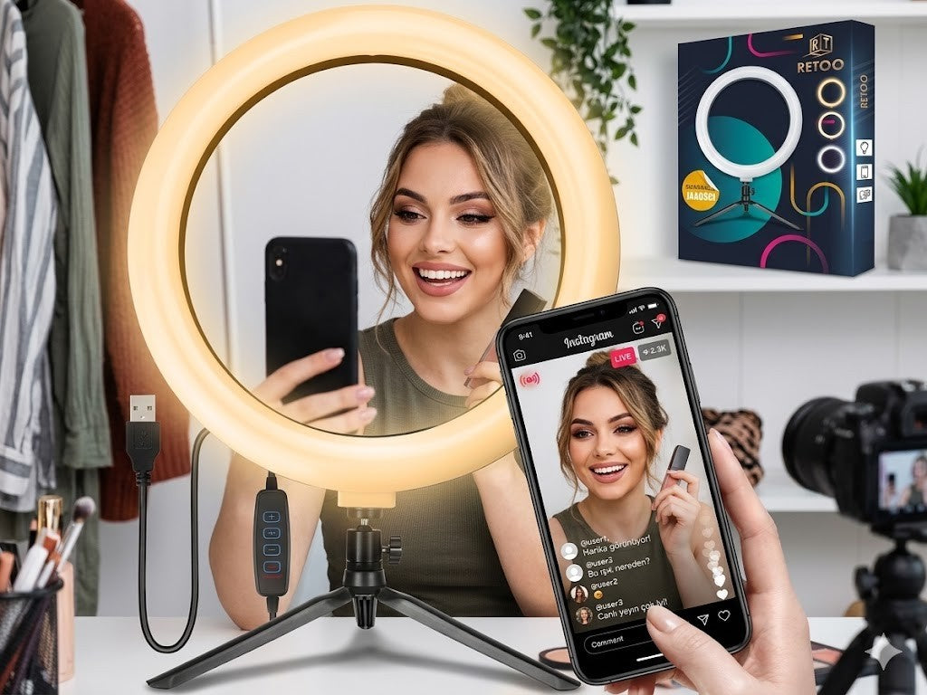 LED Selfie Ringlicht mit Stativ & USB – Dimmbares TikTok Licht 12cm