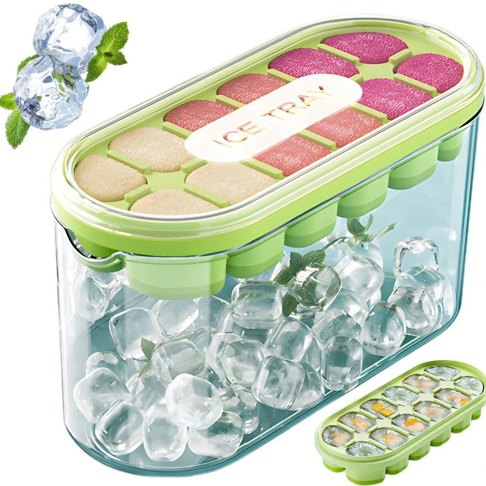 Silikon Eiswürfelform mit Behälter und Deckel – Eiswürfelbehälter für 12 Eiswürfel