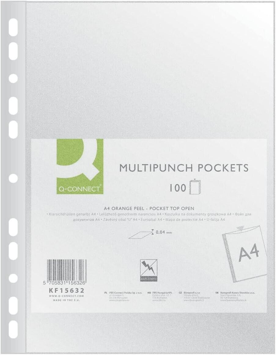 Brochure pockets DIN A4 / 100 pieces/Grained Top Open Transparent Pockets