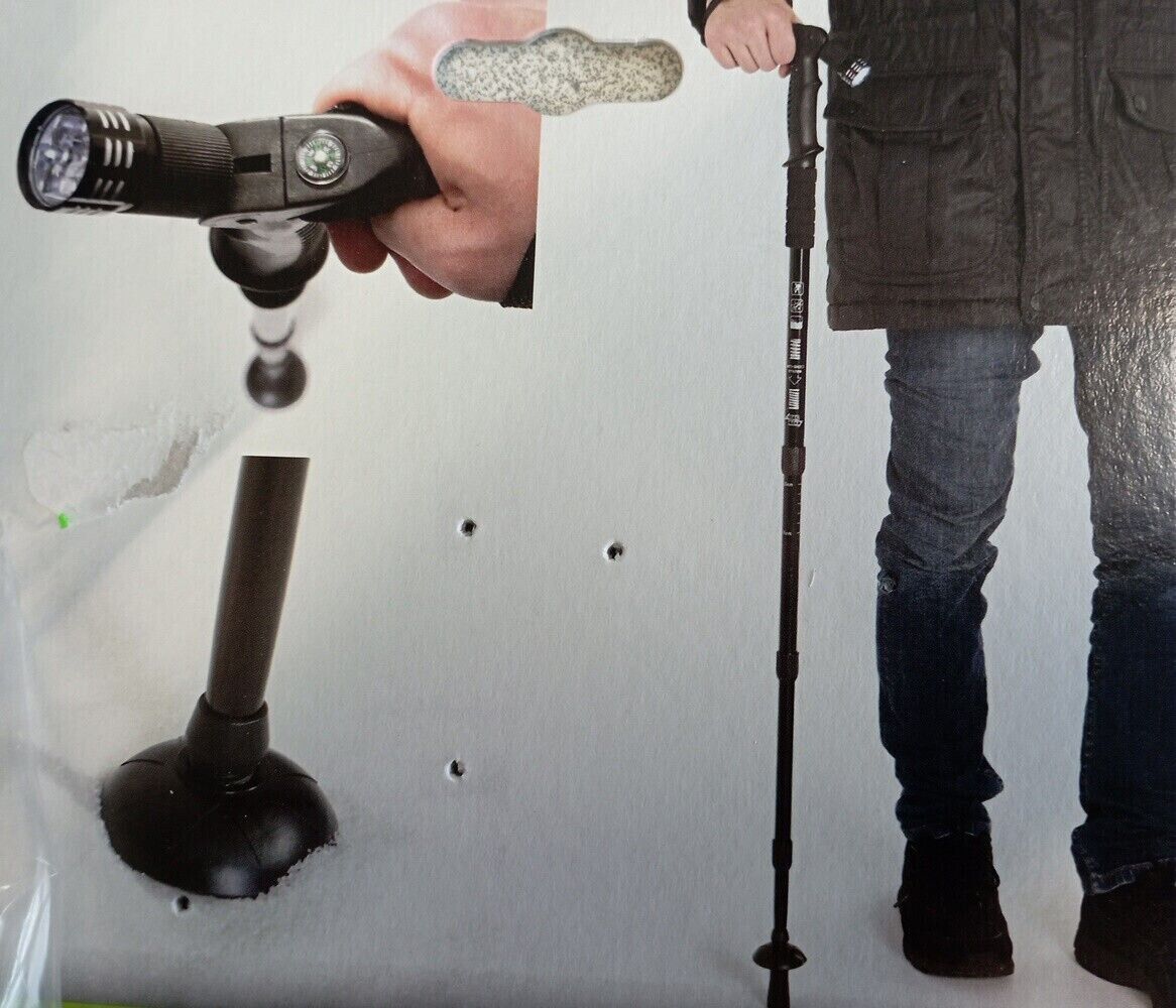 Walking stick with LED light Hiking stick Compass Height adjustable Anti-shock system