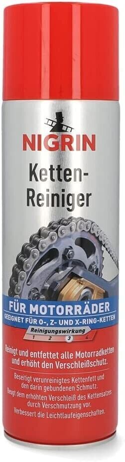 NIGRIN Kettenreiniger 500ml – Leistungsstarker Spray-Reiniger für Motorradketten | Entfernt Öl, Fett & Schmutz zuverlässig